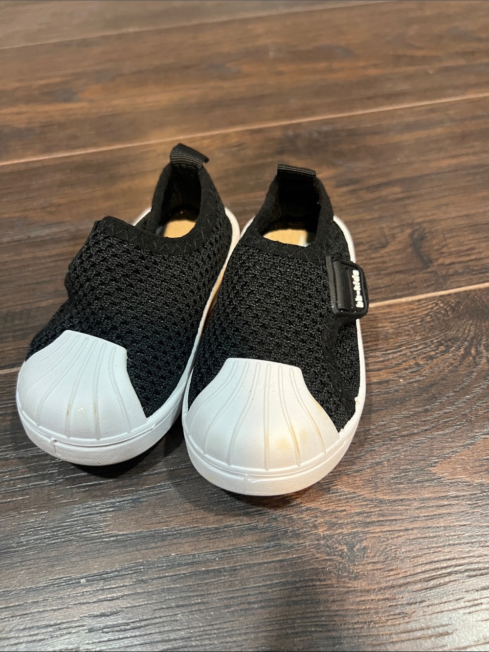 Kids Black Knit Slip-On Sneakers with White Toe Cap